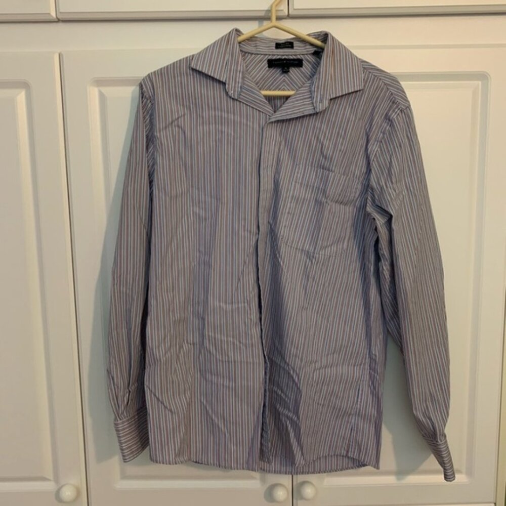 Tommy Hilfiger Mens Pinstripe Button Down Dress Shirt Slim Fit 16 34-35